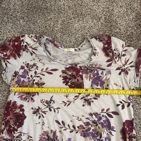 Anthropologie t.la burgandy floral v-neck tee shirt sz Large - Picture 5 of 9